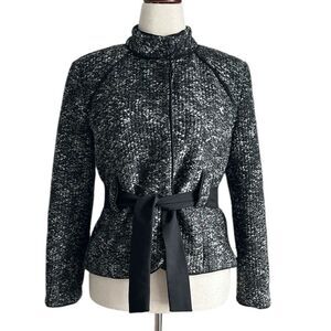 Sandro Paris Women’s Boucle Tweed Jacket Black/Gray Size Large Petite Office